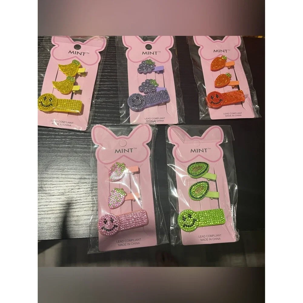 Mint Kids Rhinestone Hair Clip Sets - Yellow, Purple, Orange, Pink, Green